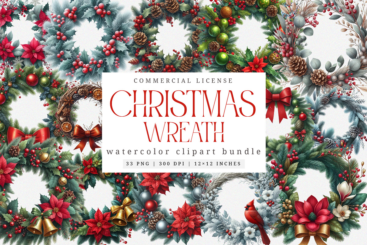 Christmas Wreath Clipart Bundle, an Illustration by SinaCreation (Photo 1 of 7)