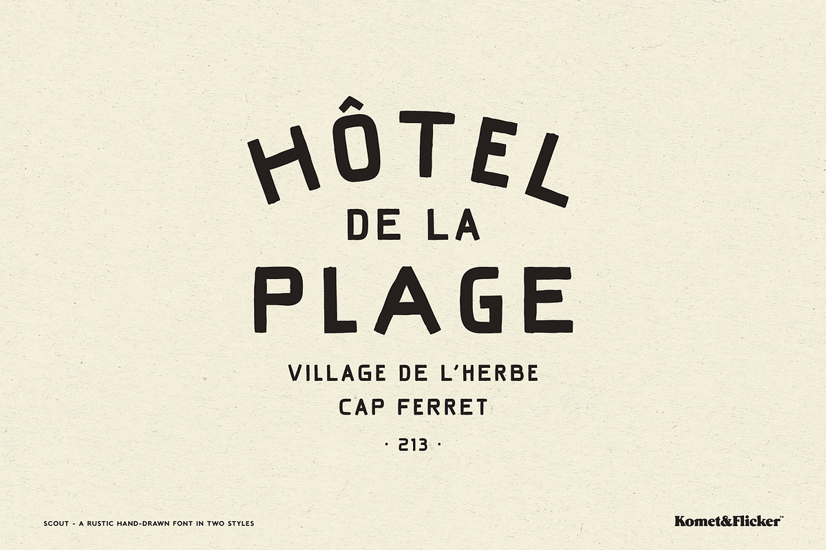 Scout - A Rustic Hand Drawn Font, a Sans Serif Font by Komet & Flicker (Photo 2 of 12)