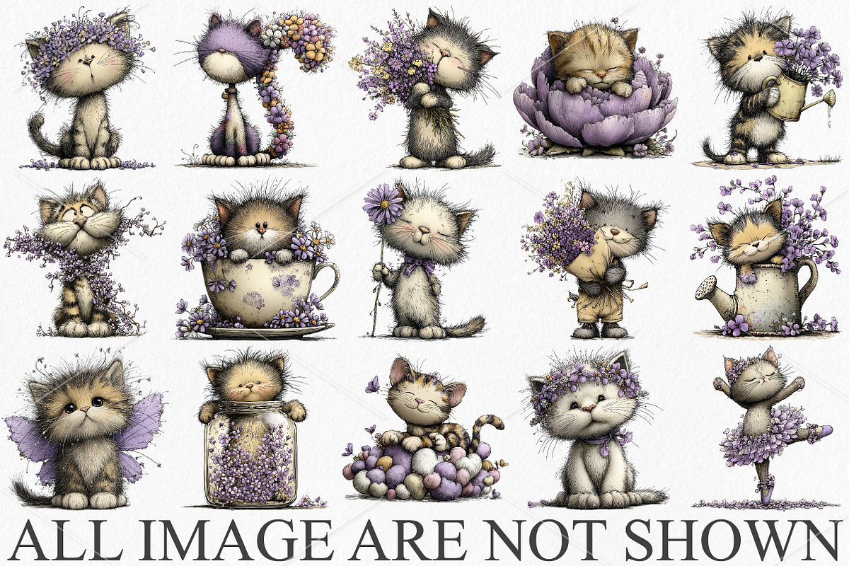 Whimsical Spring Cat Clipart Bundle, a Seasonal Illustration by Canvas Craft (Photo 3 of 7)