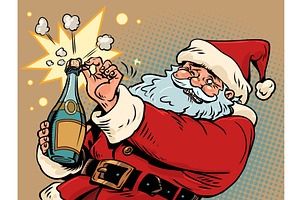 Santa Claus opens champagne, an Object Illustration by rogistok