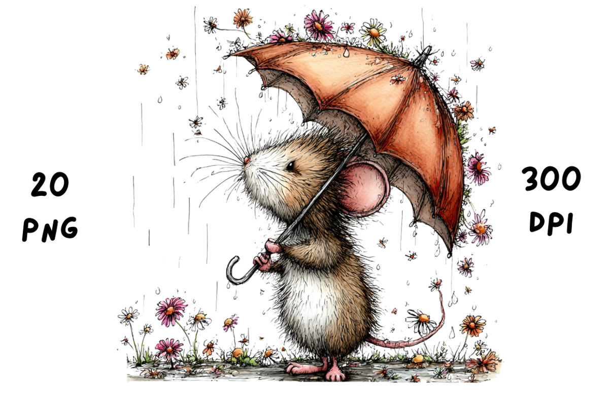Whimsical Spring Rainy Mouse, an Animal Illustration by GiraffeCreative (Photo 4 of 20)