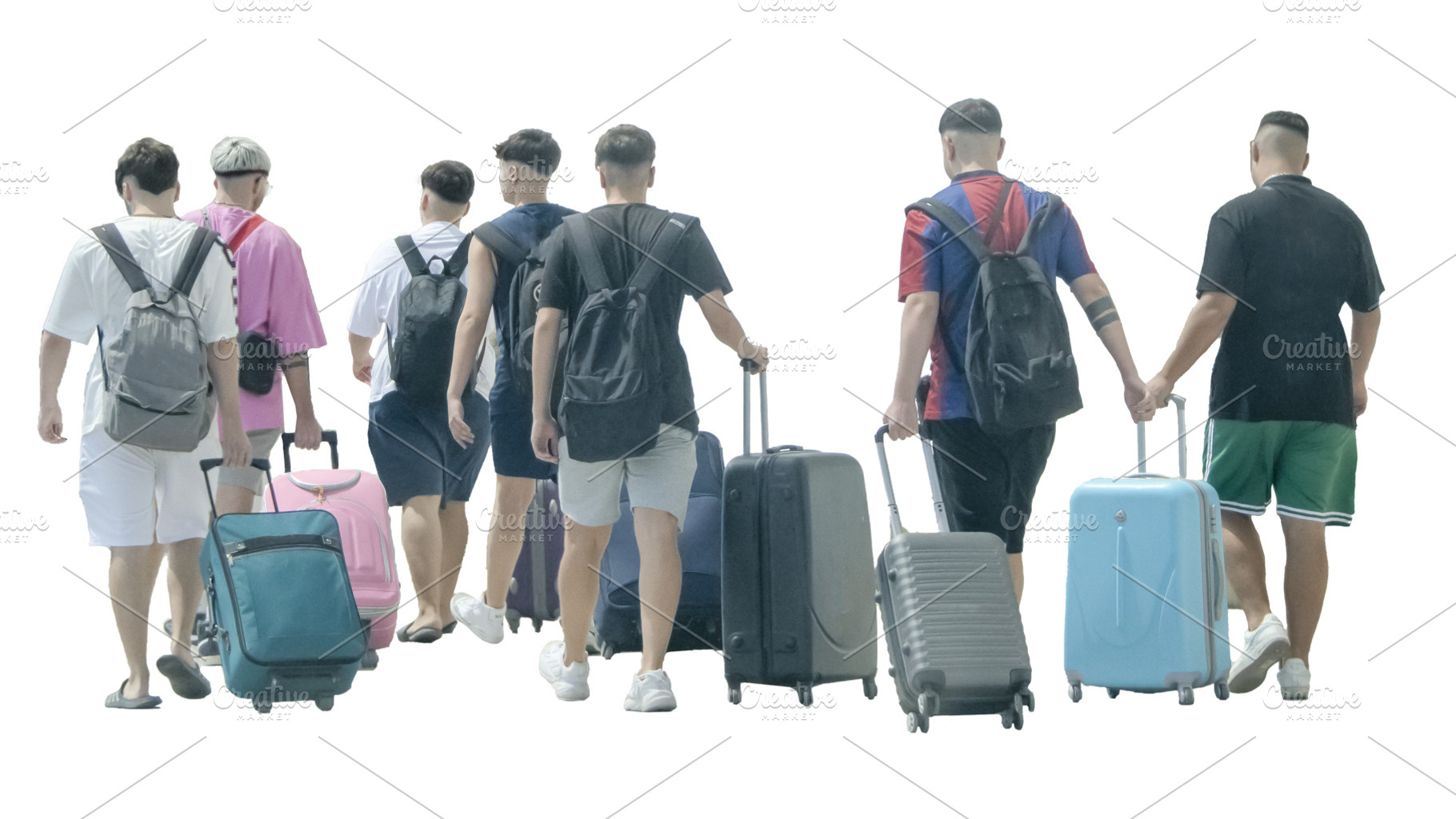 Young men walking with travel bags, a Person Photo by DanFLCreativo
