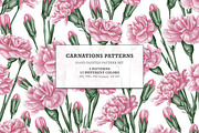Pink carnation pattern set., a Pattern Graphic by OlyaGutArt (Thumbnail 1 of 7)