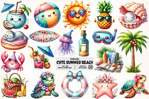 Cute Summer Beach Clipart, an Illustration by Pixels.Craft