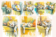 Watercolor Cats on the Couch, an Animal Illustration by PrintHaven Designs (Thumbnail 3 of 9)