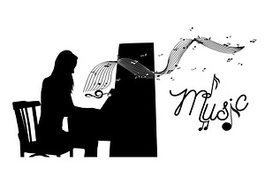 Abstract girl playing piano, an Illustration by Nenahliadava Design