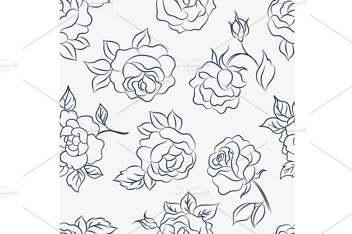 Hand drawn outline roses seamless, a Background Graphic by Valerie Bodnar