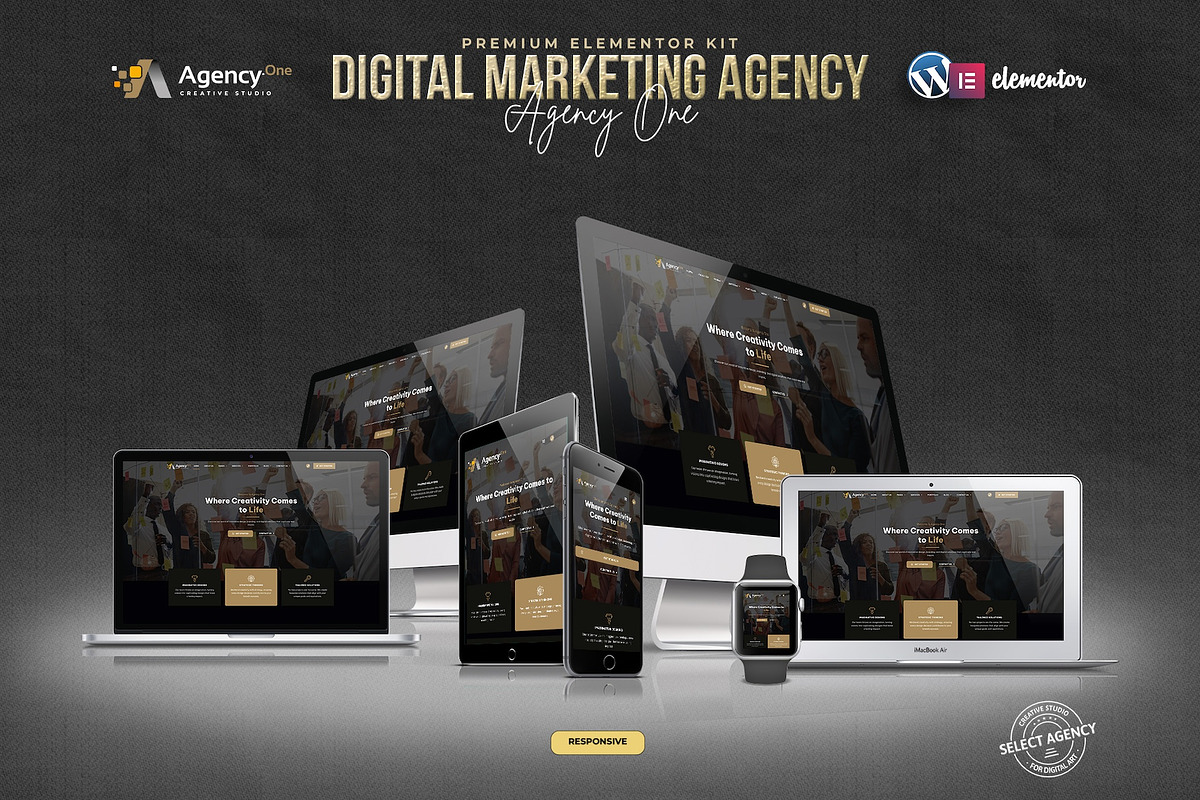 Agency One -Agency Elementor Pro Kit, a Websites & App Template by Select Agency Designs (Photo 2 of 8)