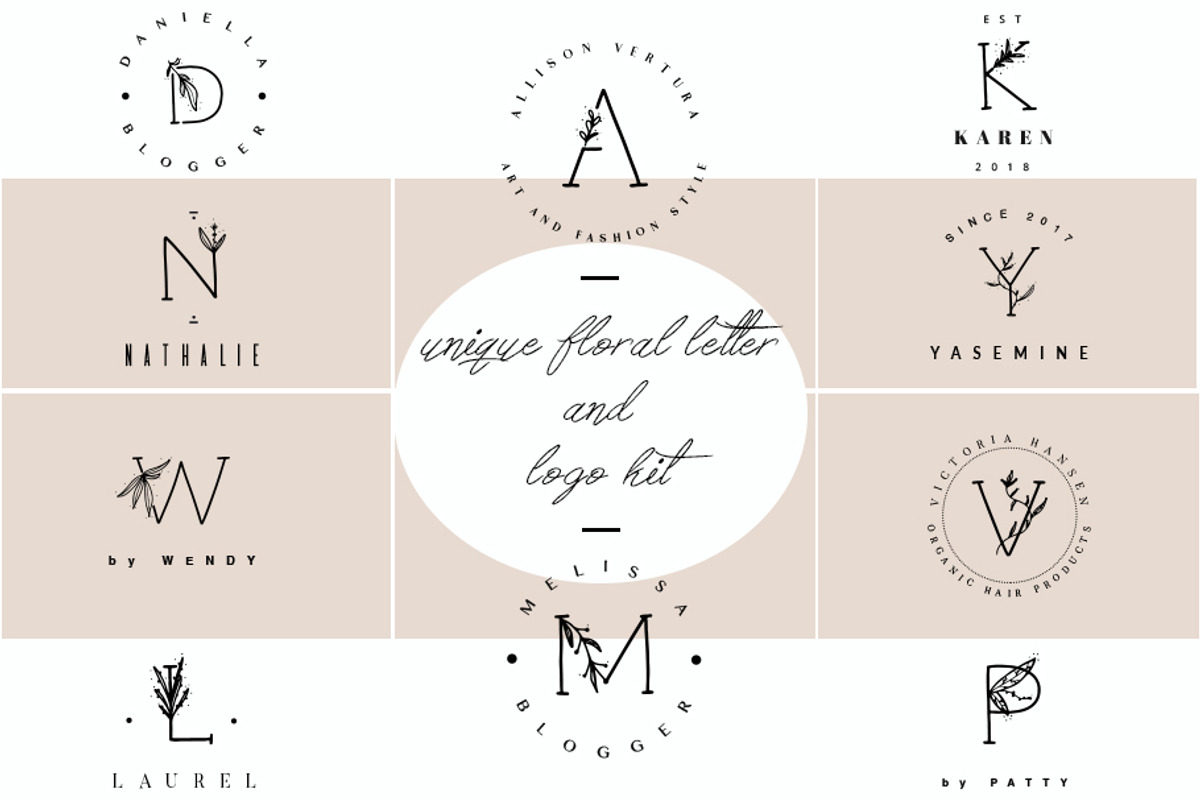 UNIQUE FLORAL LETTER AND LOGO KIT, a Branding & Logo Template by IsikChic (Photo 1 of 9)