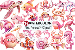 Watercolor Sea Animals Clipart, an Illustration by Rose Art