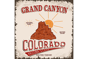 Vintage Label With Canyon And Sun