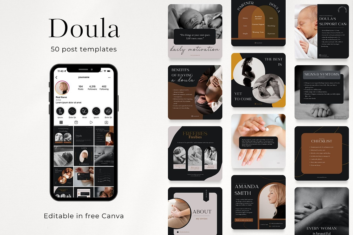 50 Doula Post Templates Dark, a Social Media Template by PatternLab. (Photo 1 of 8)