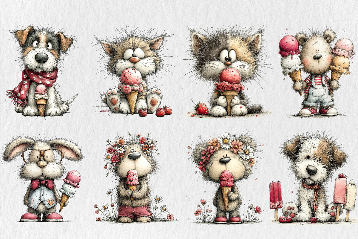 Summer Ice Cream Animals Clipart, a Seasonal Illustration by Rose Art (Photo 2 of 6)