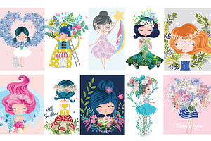Set with cartoon girls - Cute girls