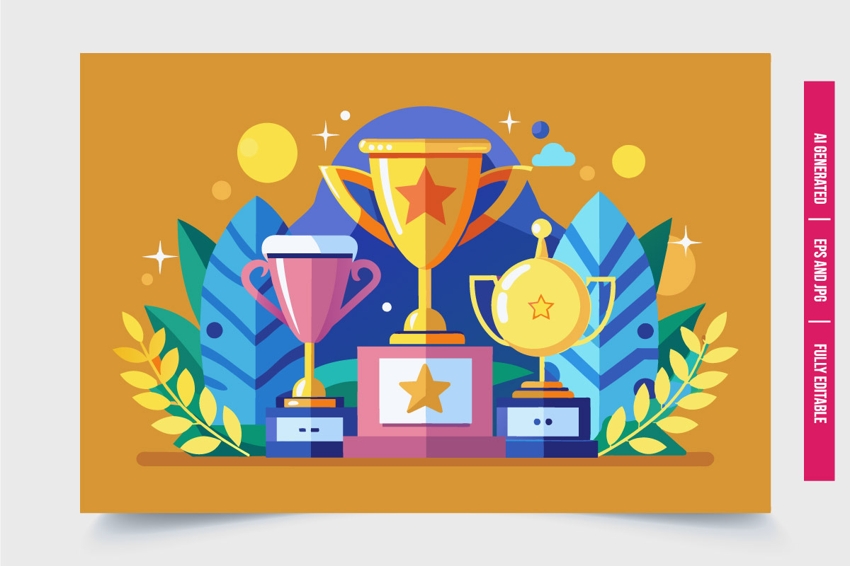 Three Gold Trophies With Leaves, an Illustration by Tanuart (Photo 2 of 3)