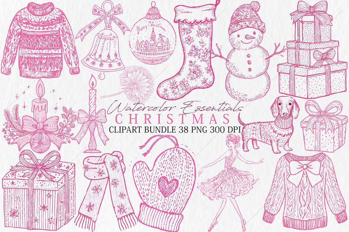Watercolor Christmas Essentials PNG, a Seasonal Illustration by Canvas Craft (Photo 1 of 10)