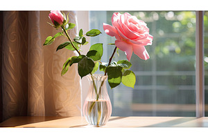 vase pink rose with stem ai, a Background Photo by pikepicture