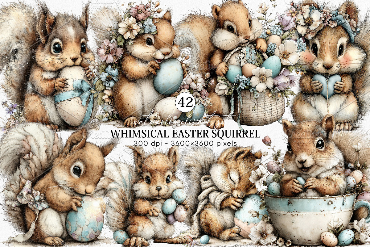 Whimsical Easter Squirrel Clipart, an Illustration by Canvas Craft (Photo 1 of 6)