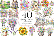 Watercolor Spring Garden Clipart PNG, an Object Illustration by KennedyStudio (Thumbnail 1 of 5)
