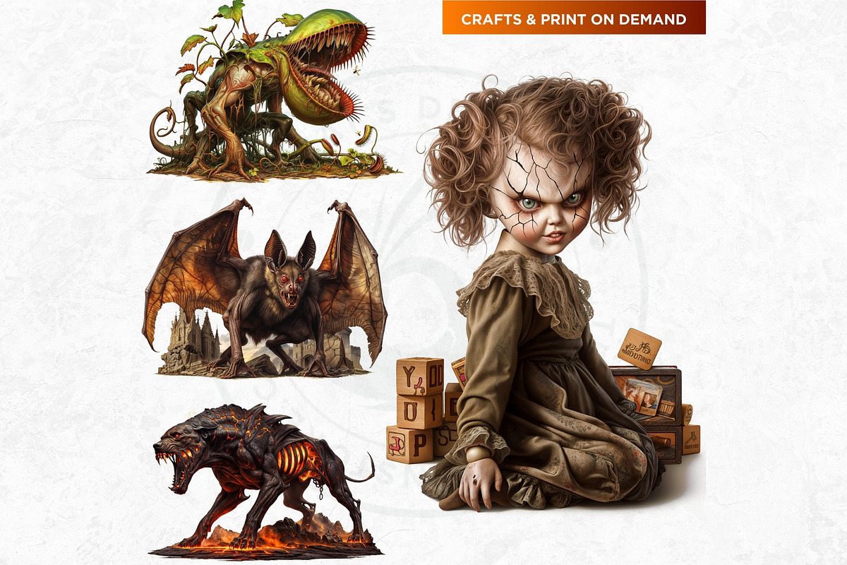 Spooky Halloween Characters Clipart, a Seasonal Illustration by ThatsDesign Art (Photo 8 of 10)