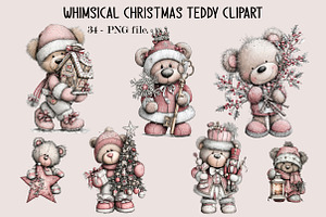 Whimsical Christmas Teddy Clipart, an Animal Illustration by SVGArt