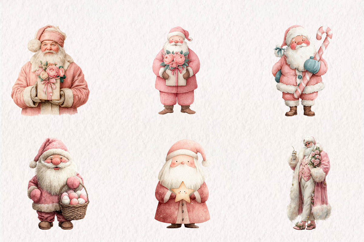 Pink Christmas Santa claus clipart, a Seasonal Illustration by CreationArt (Photo 4 of 7)