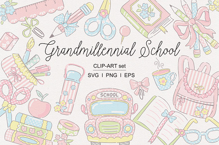 Grand Millennial School Clipart set