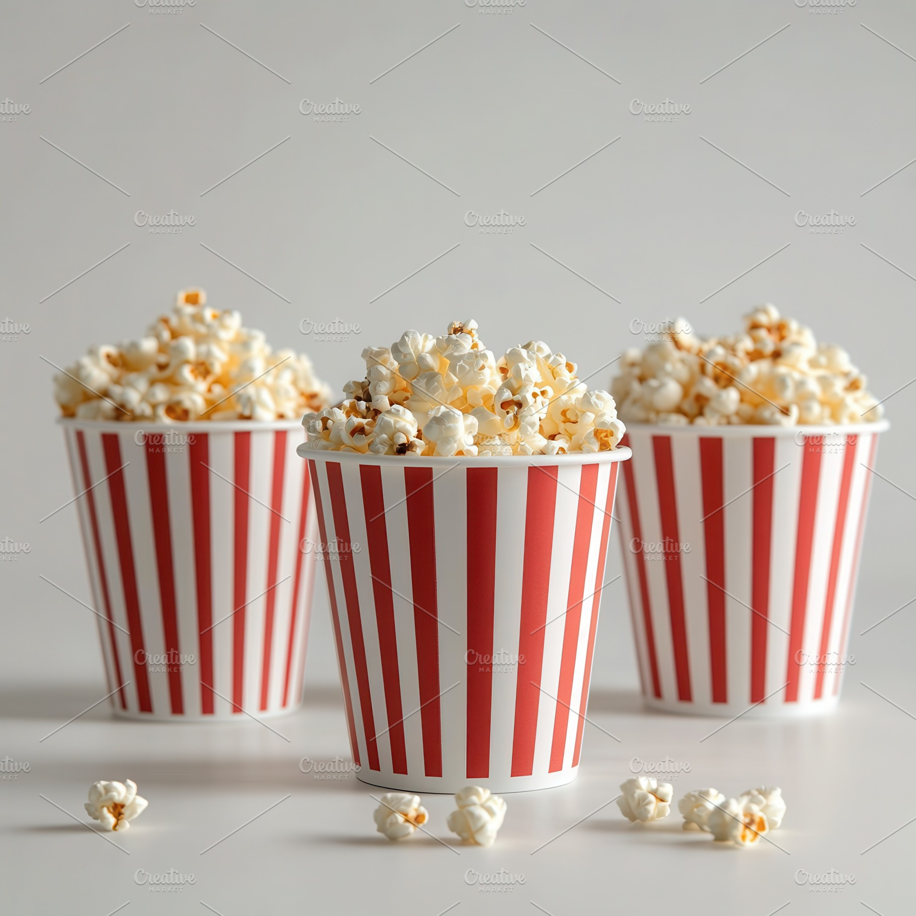 Popcorn with red white striped paper, a Food & Drink Photo by Pixeness Studio