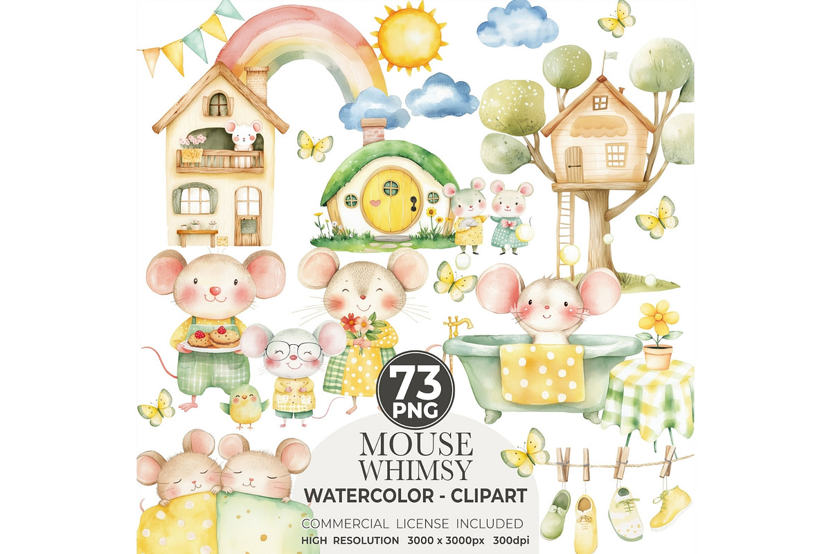 Mouse Clipart Watercolor PNG, an Animal Illustration by CharmClipart (Photo 1 of 8)