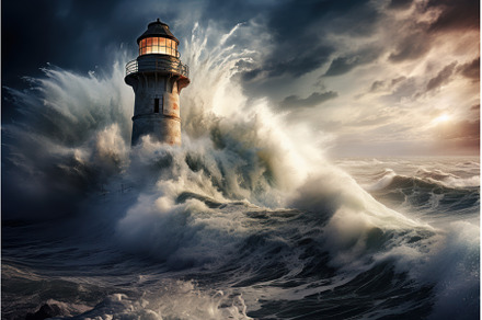 Lighthouse storm winter. Generate Ai, a Nature Photo by Ylivdesign