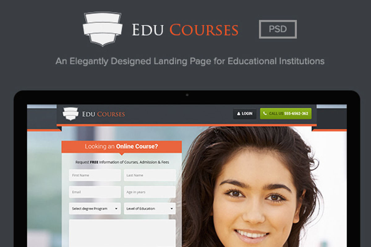 Edu Courses - Landing Page PSD, a Landing Page Template by imithemes (Photo 1 of 5)