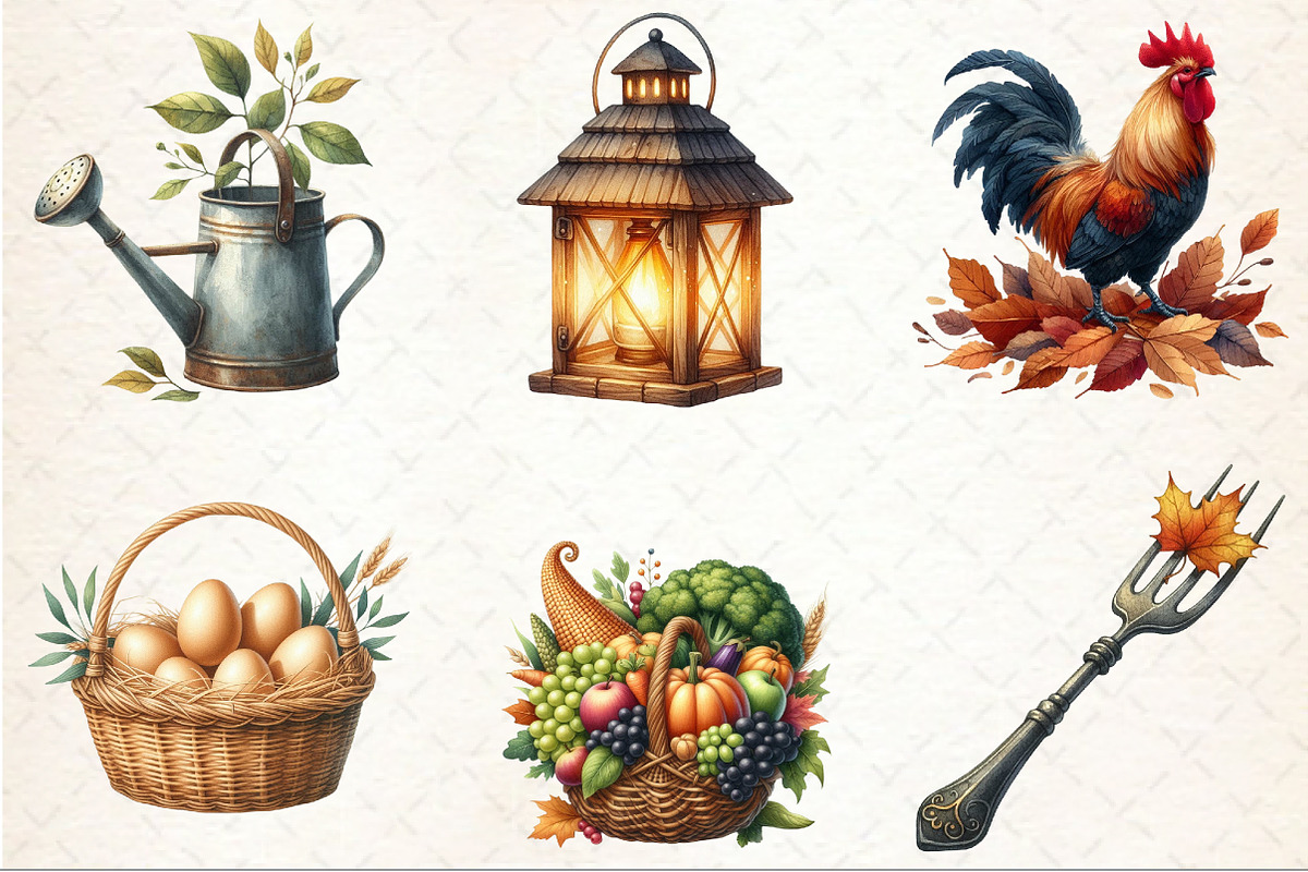 Fall Farm Autumn Watercolor Clipart, an Illustration by Rose Art (Photo 3 of 9)