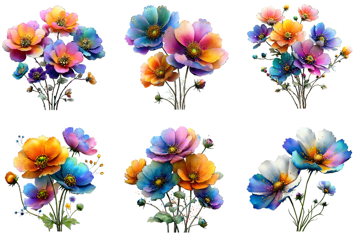 Watercolor Cosmos Flowers clipart, an Illustration by GatewayDesign (Photo 2 of 5)