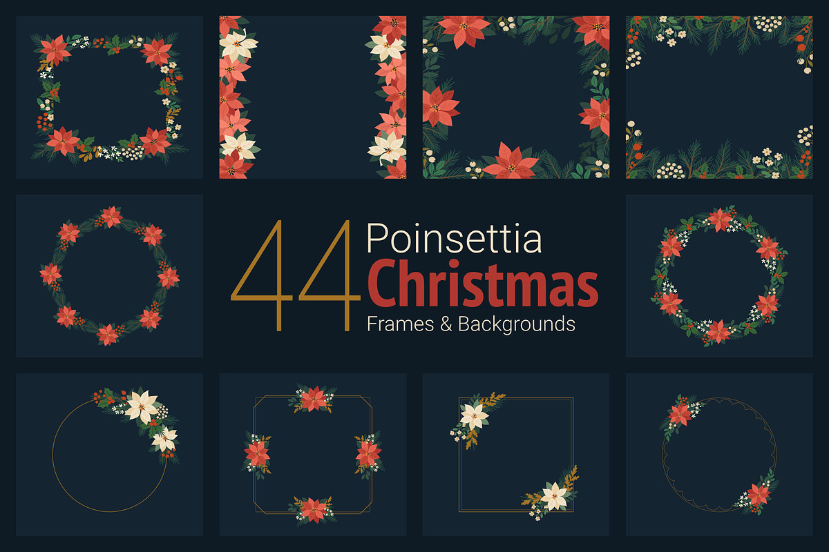 Poinsettia Christmas Frames, a Seasonal Illustration by moja doodle (Photo 1 of 9)