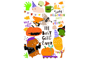 Cute Cartoon Set With Funny Animals