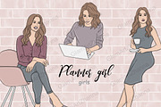 Planner Girl Clipart Girls, a Work Illustration by GlamArtZhanna (Thumbnail 1 of 4)