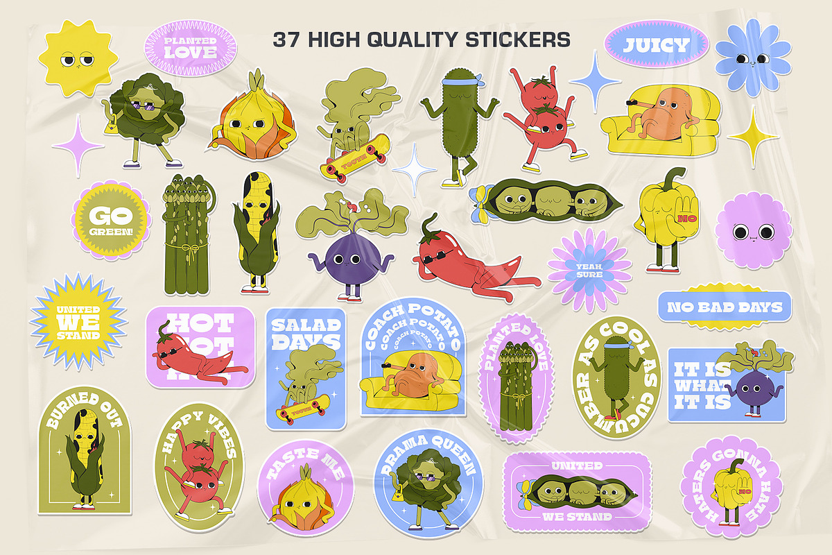 Suspicious Veggies - vector stickers, a Decorative Illustration by marmarina (Photo 2 of 11)
