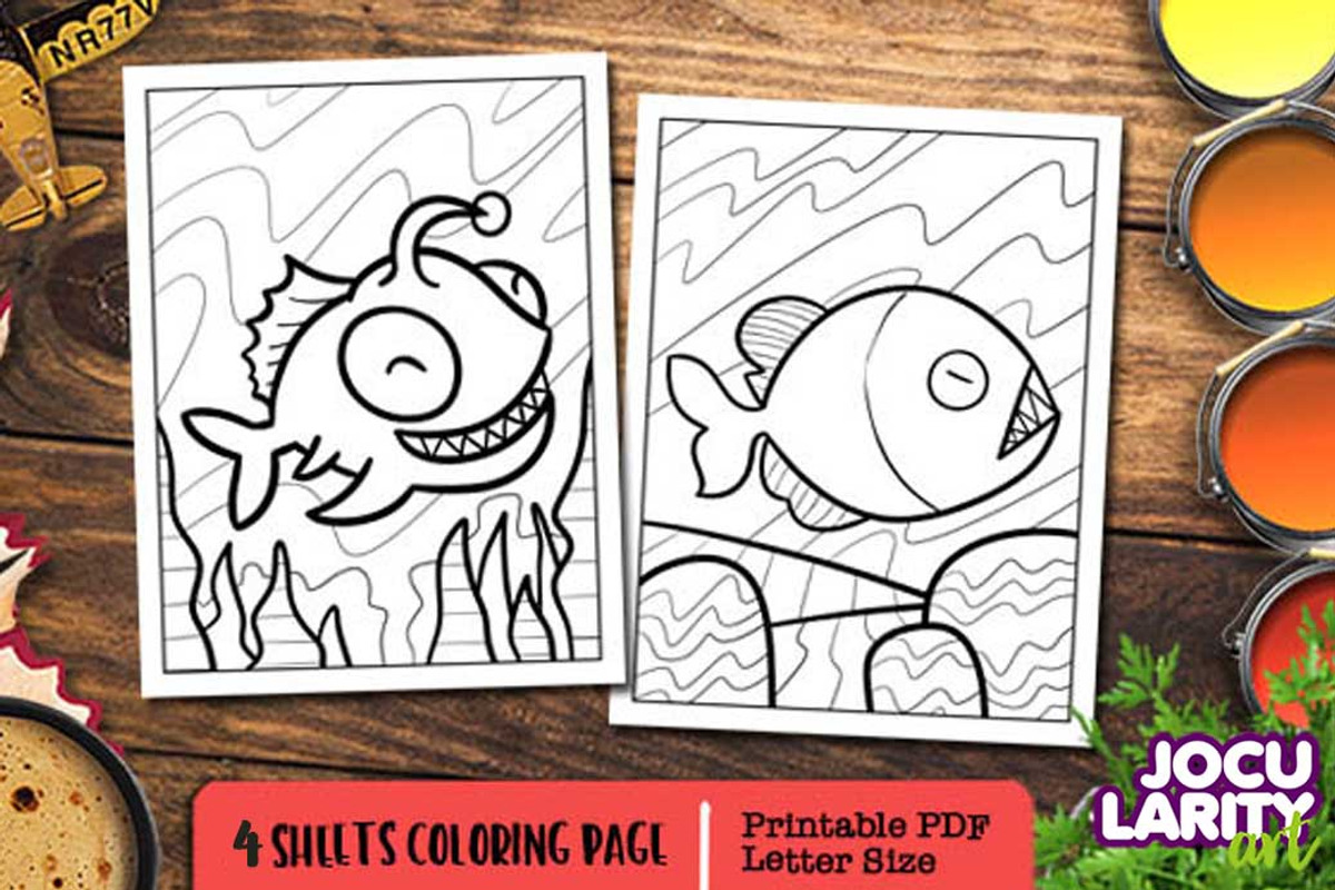 Funny Fish Cartoon Coloring Pages, an Animal Illustration by Jocularity Art (Photo 2 of 3)
