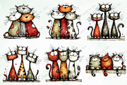 Whimsical Christmas Cats Clipart, an Illustration by Creative Art (Thumbnail 3 of 13)