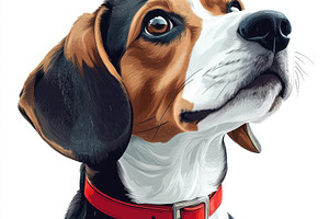 Beagle Dog Portrait Red Collar White, an Animal Photo by Pixeness Studio