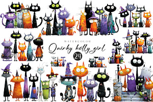 Quirky Cats Clipart, an Illustration by CreationArt
