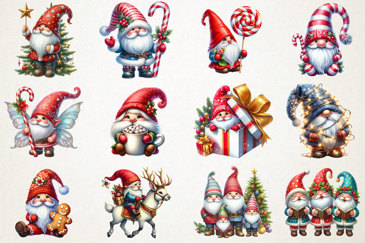 Cute Watercolor Christmas Gnomes png, an Illustration by RobertsArt (Photo 5 of 5)