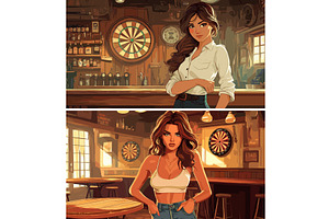 Cowboy Girl In Saloon Interior