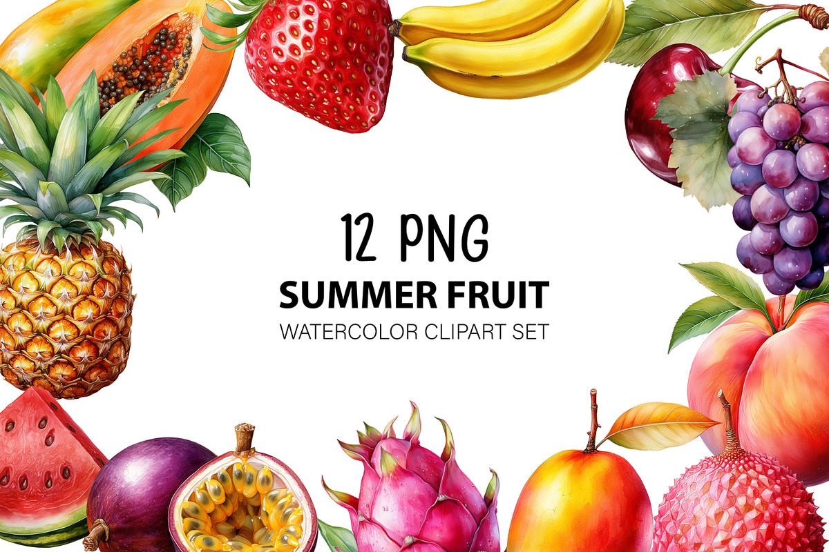 Watercolor Summer Fruit PNG Clipart., a Food Illustration by kaisorn (Photo 1 of 5)