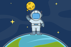 astronaut at earth holding a moon, an Object Illustration by zyxroun shop