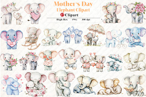 Mother's Day Elephant Clipart, an Illustration by Watercolor design