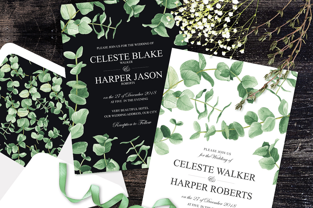 Eucalyptus Greens Wedding Suite, an Invitation Template by HannaSymo (Photo 12 of 14)