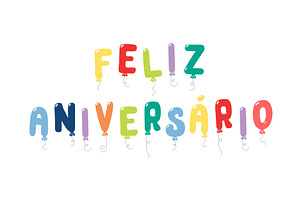 Happy Birthday Portuguese text, an Object Illustration by sceptical cactus