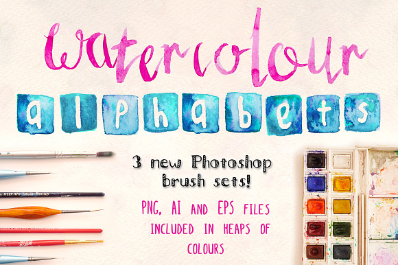 3 Watercolor Alphabet Brush Sets preview 8