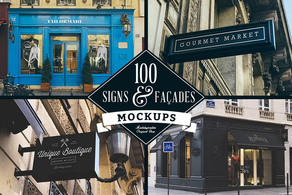 100 Signs & Facades Mockups, a Product Mockup by Madebyvadim (Photo 1 of 5)